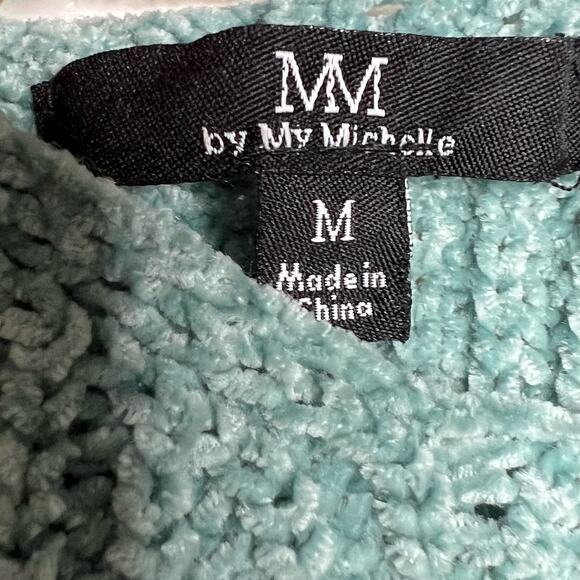 MY MICHELLE Puff Sleeve Knit Pullover Cropped Sweater Strappy Back Green Size M - Picture 5 of 7